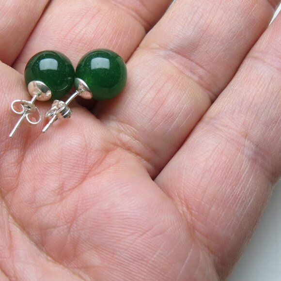 Sterling Silver Natural jade earring Studs - Picture 1 of 4